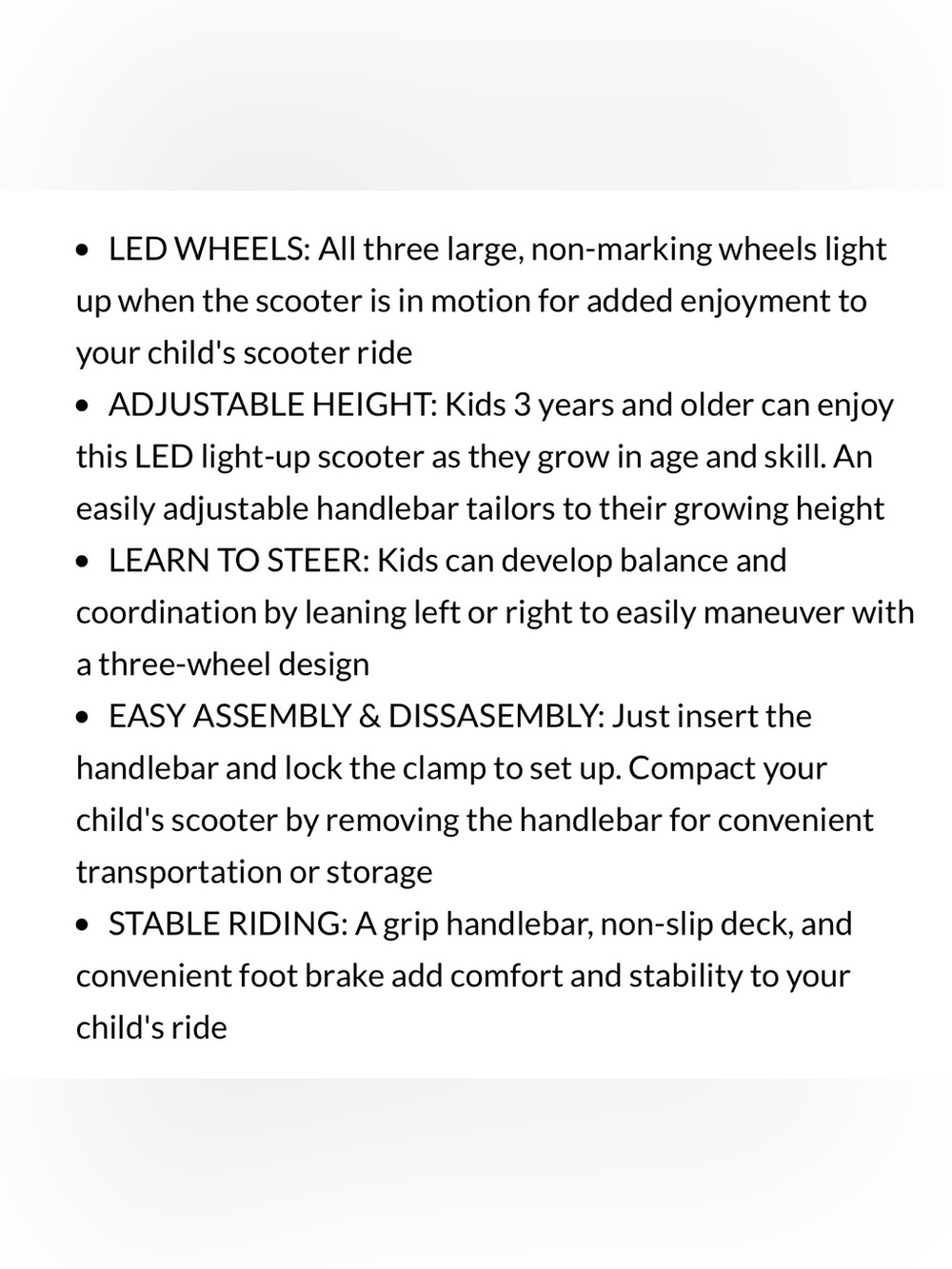 Kids 3-Wheel Light-Up Scooter - Black with Rainbow LED Wheels New in Box! - Picture 9 of 11